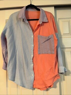 Color block button up, size large